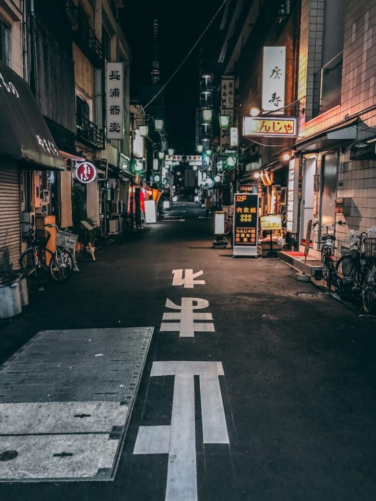 pedestrian lane in the middle of the city during night time